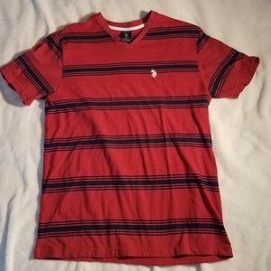 Red with blue stripes short sleeve shirt